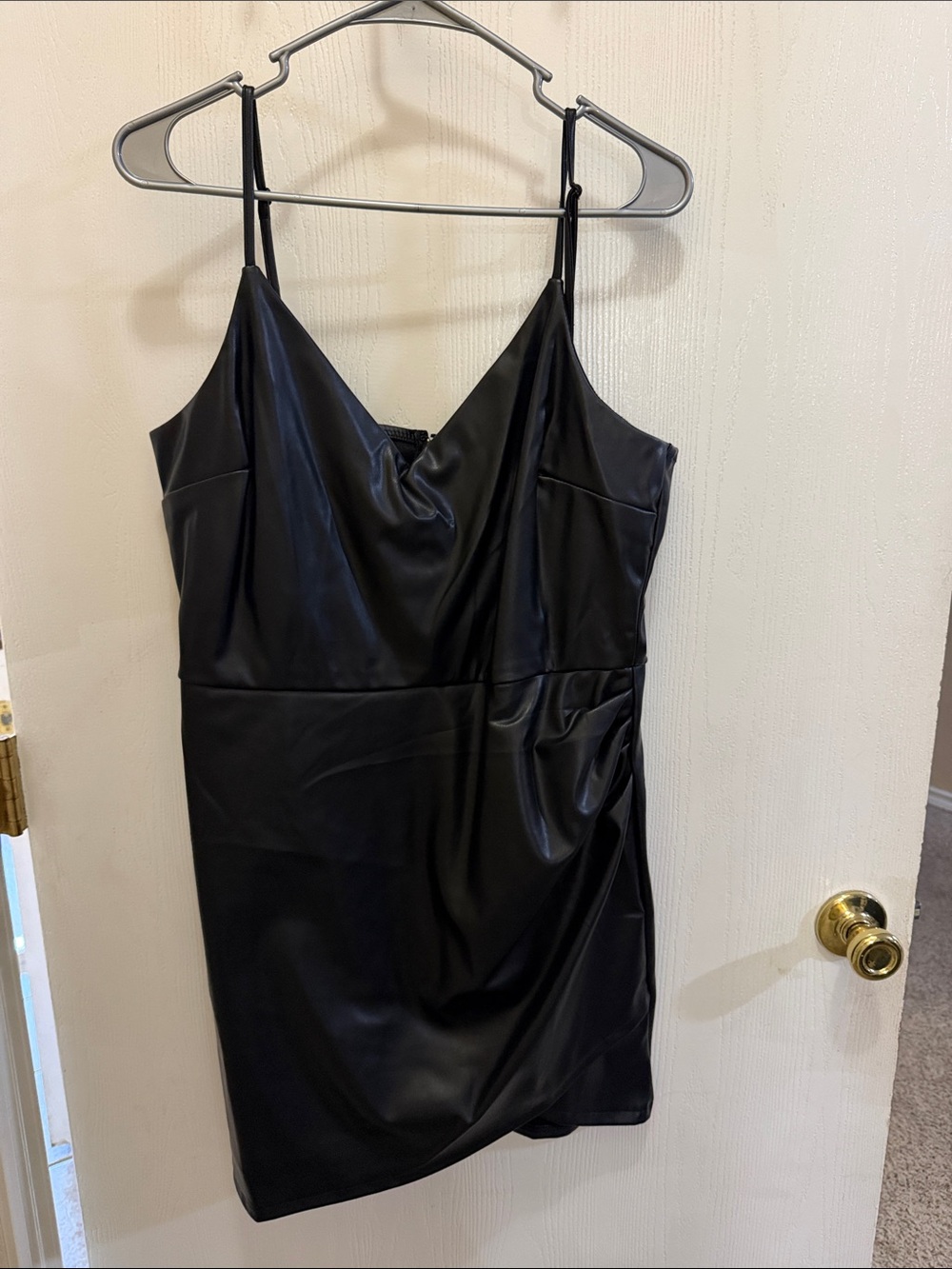 Francesca's Collections Black Faux Leather Cowl Neck Mini Dress